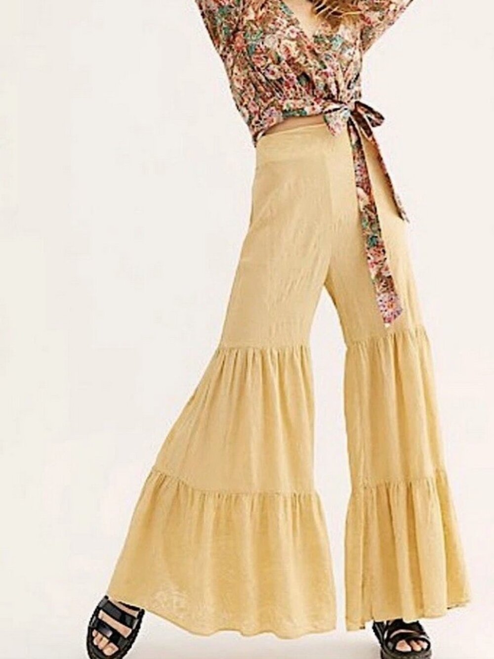 Free People Embroidered Tiered High Waist Pants